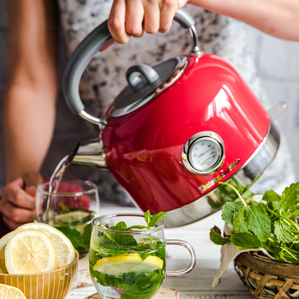 Retro Electric Kettle with Thermometer Vintage Cuisine