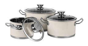 6 piece set of retro stainless steel pots by Vintage Cuisine