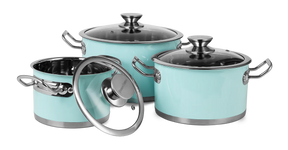 6 piece set of retro stainless steel pots by Vintage Cuisine